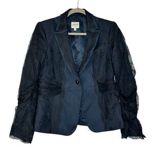 Armani Collezioni Navy Blue Satin Lace One Button Blazer  | Size 10